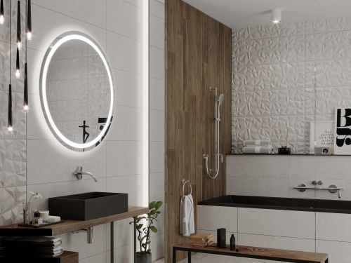 Rotondo specchio per bagno con mensola e illuminazione C4